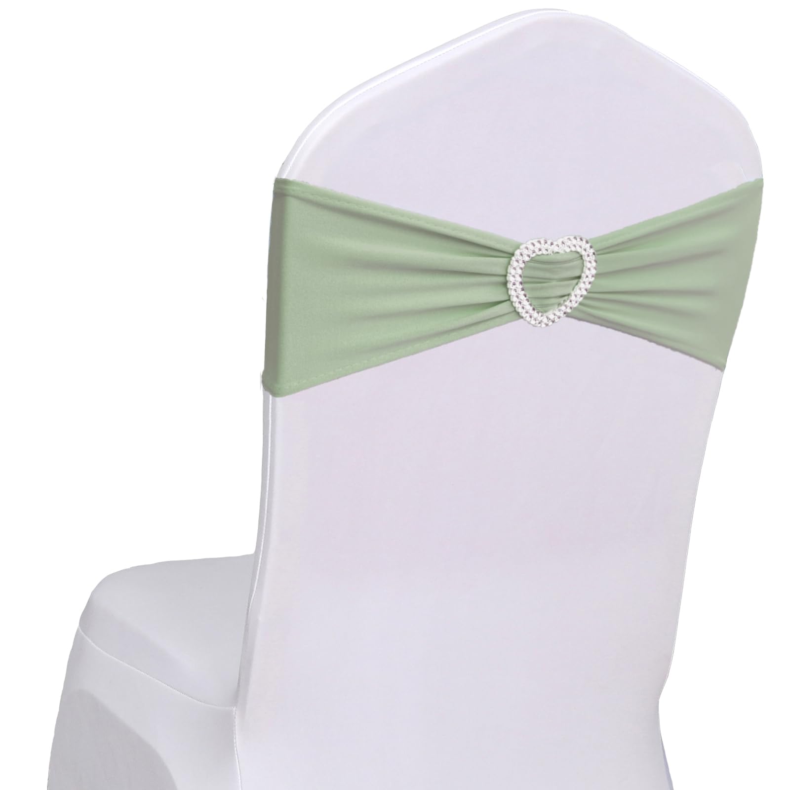 Sage Green Chair Sashes 60 Pack Spandex Sage Green Sashes for Chairs Stretch Chair Sashes Clearance Universal Sage Chair Sashes Bands with Heart Buckle Slider for Wedding Banquet Party Decorations