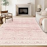 Brakki Area Rugs 5x7, Pink Washable Rugs for Living Room Bedroom Dining Room Kitchen, Ultra Thin Soft Boho Rug Non Slip, Vintage Distressed Carpet Floral Rug for Home