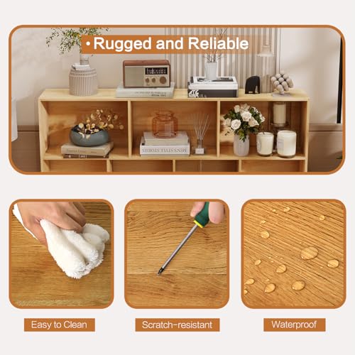 GarveeHome Wooden 3-Tier Open Shelf Bookcase, 10 Cubes Bookshelf, Freestanding Book Shelf Storage Organizer with 5 Iron Legs for Home Office, Living Room, Bedroom, Natural