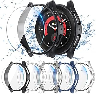 Neitra [5+5Pack] for Samsung Galaxy Watch 5 Pro 45mm Case + Screen Protector, Anti-Fog 5 Tempered Glass Protective Film + 5 Hard PC Bumper Cover Scratchproof Cases Accessories for Galaxy Watch 5Pro