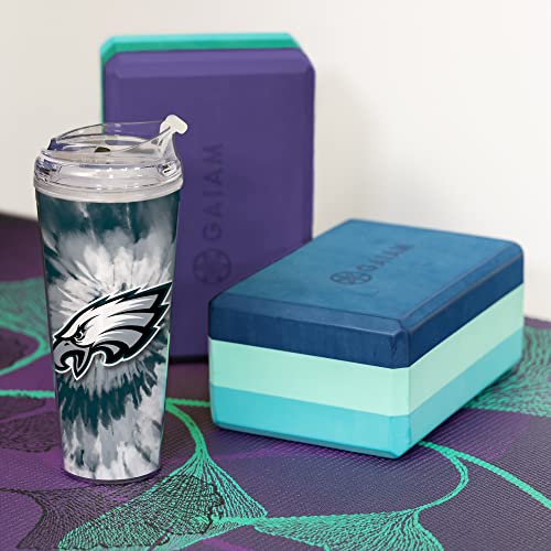 Image of Rico Industries NFL Football Glitter 24oz Acrylic Glitter Tumbler with Hinged Lid, Officially Licensed Double Wall Tumbler with Straw