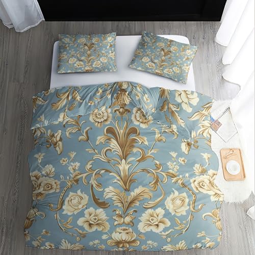 ZDABAOEC Bettwäsche 140x200 Barock Floral - Vintage Damast Bettbezug...