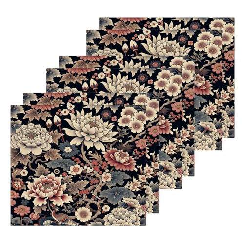 YANENDIE Japanese Flower Washcloths Towels, Highly Absorbent and Soft Cotton Face Cloths, 6 Pack Quick Dry Wash Cloths - 12 X 12 Inches
