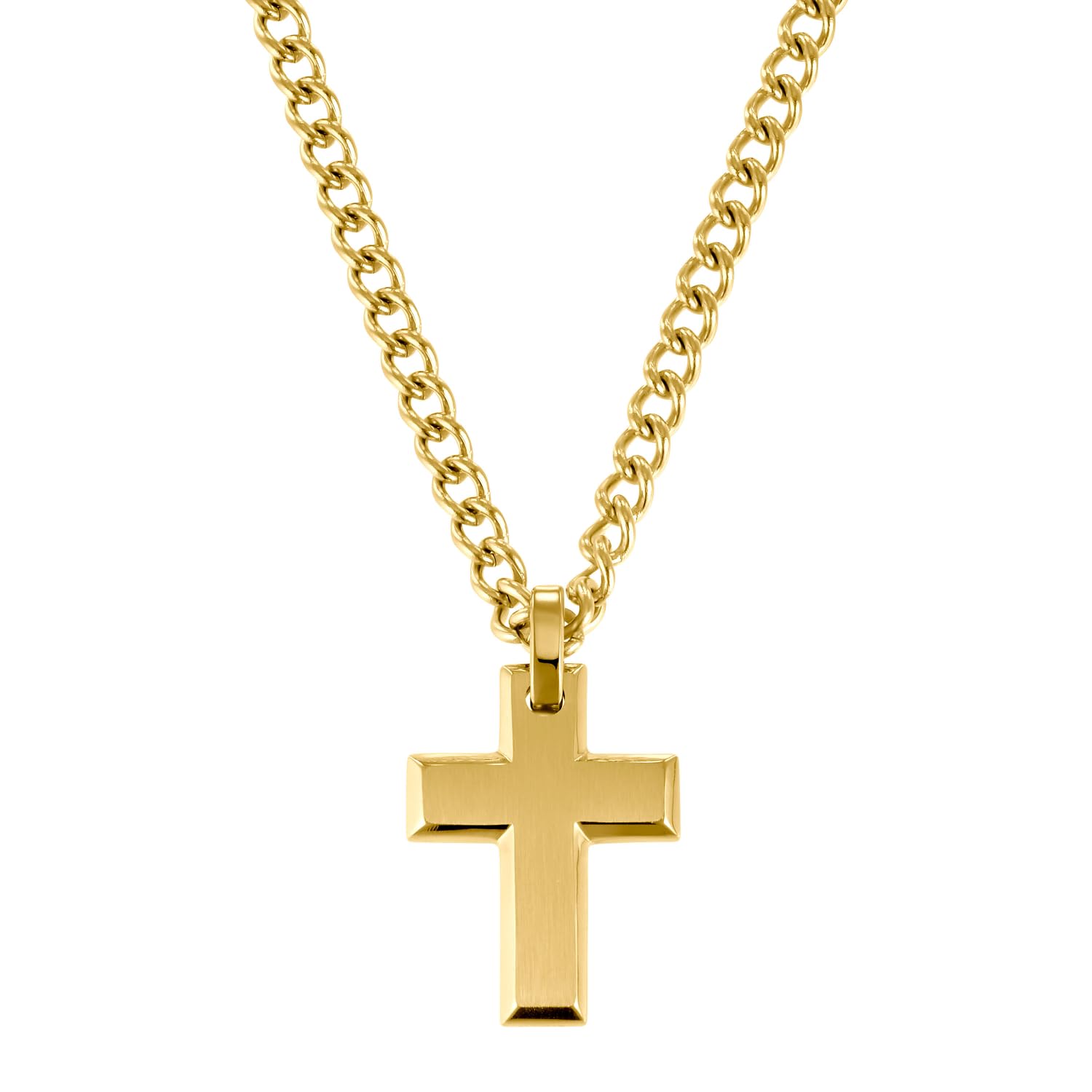 s.Oliver necklace stainless steel men's necklace, 50 cm, gold, cross, comes in jewelry gift box 2036868