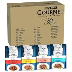 GOURMET Perle Cibo Umido per Gatti Adulti Filettini in salsa con Manzo, Pollo, Salmone, Tonno 96 Buste da 85g