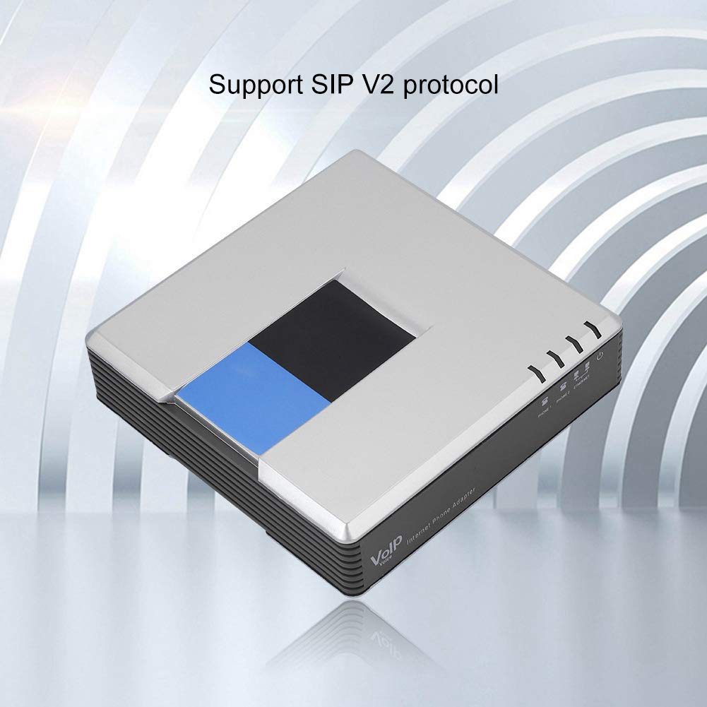 Adattatore per telefono Internet gateway VoIP a 2 porte, cavo SIP RJ45 per PAP2T, con cavo di rete, supporto protocollo DHCP / SIP V2 / fax / compressione multi-voce.(EU)