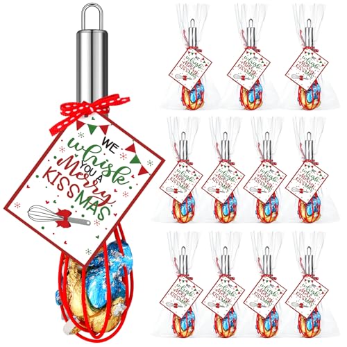 Nuogo 12 Sets Christmas Whisk Gift Set with Cards, 8 Inch Stainless Steel