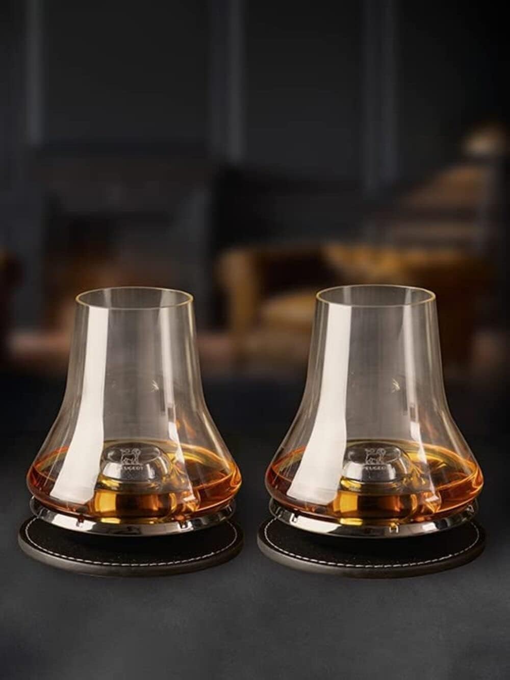 PEUGEOT - Whisky Tasting Set - 2 Sets (Whisky Glass + Refreshing Base + Coaster) + Booklet - Sublime Les Saveurs - Whisky, Armagnac, Cognac Gift Set