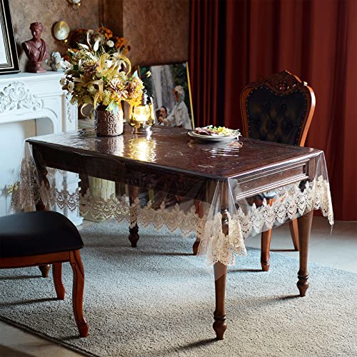 Sutavia Clear Pvc Tablecloth 100% Waterproof Lace Table Cloth Environmentally Friendly Pvc Oil Proof Spill Proof Table Protector Rectangular Transparent Table Cover For Dining Table(Gold, 52"X70") #TOP5