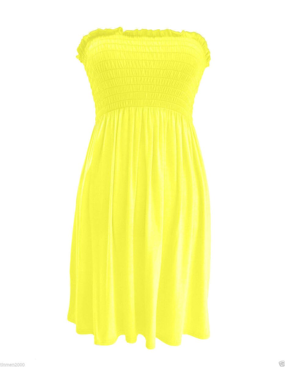 SXME MIGHT SAY Women's Off-Shoulder Sheering Top, Elasticated, Plain/Printed, Strapless Bandeau Boobtube Dress, Plus Size (UK, Numeric, 8, 26, Regular, Regular, XXXL (24-26), Yellow)