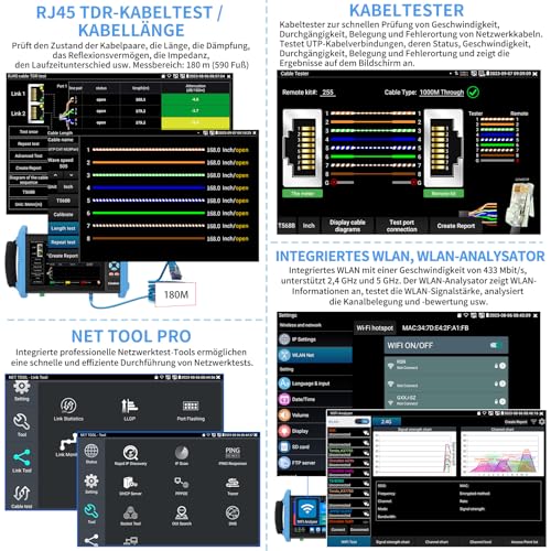 Henkion IPC-9800ADHS Pro CCTV-Kameratester 7-Zoll-IPS-Touchscreen-Monitor CCTV-Tester 8K IPC-Test und 4K 8MP HD-TVI CVI AHD SDI Kameratest IPC-Tester Netzwerk und Kabeltester POE SFP VGA WiFi RS485