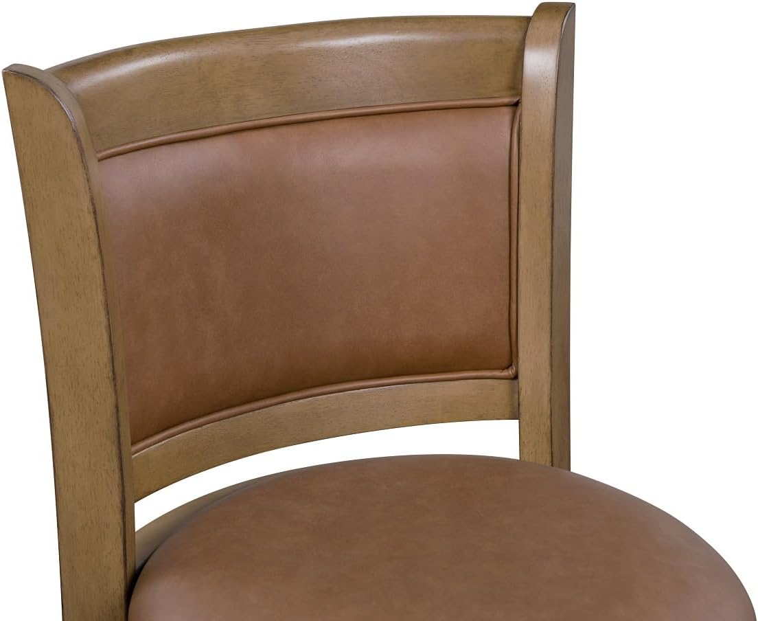 Caramel Faux Leather and Wood Swivel Counter Stool