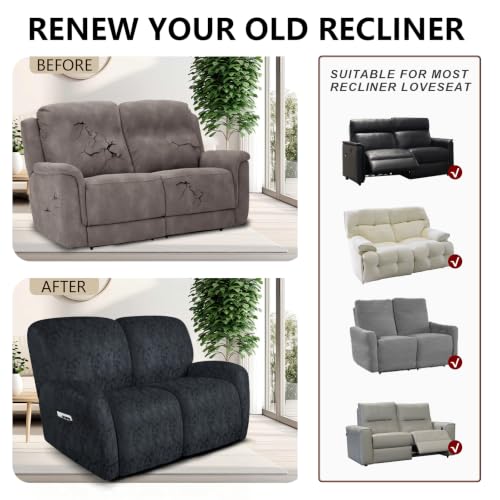Image of ANARACHON Leather Look Loveseat Recliner Covers Stay in Place 6-Piece Recliner Sofa Slipcover 2 Seater Reclining Couch Cover Furniture Protector Washable (Recliner Loveseat,03Navy Blue)