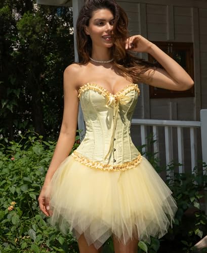 Image of SZIVYSHI Corset Tops for Women, Bustier Shapewear Lingerie, Lace Waist Push Up Bodysuit