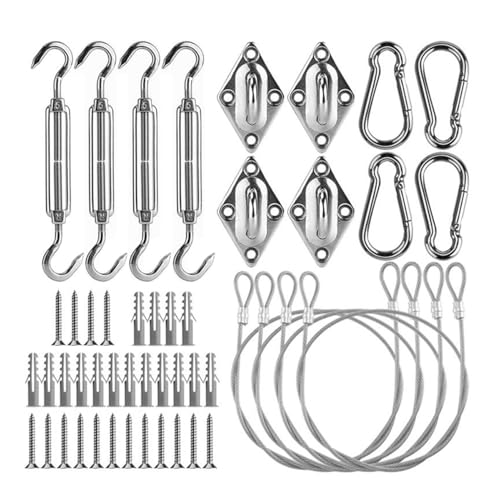ZONADA 5mm 304 Stainless Steel Wire Awning Attachment 44pcs Set, Heavy Duty Sun Shade Sail Canopy Hardware Kit for Triangle and Square, Rectangle, Pergola Fixing Accessories Backyard Swimming Pool