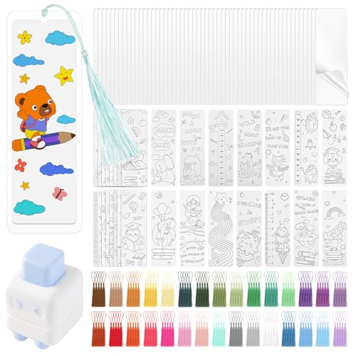 WSICSE 451Pcs DIY Bookmark Making Kit, 12 Mil Bookmark Laminating Pouches with Watercolor Bookmarks to Paint, DIY Projects Party Favor Gift for Women Book Lovers(Without Laminating Machines)