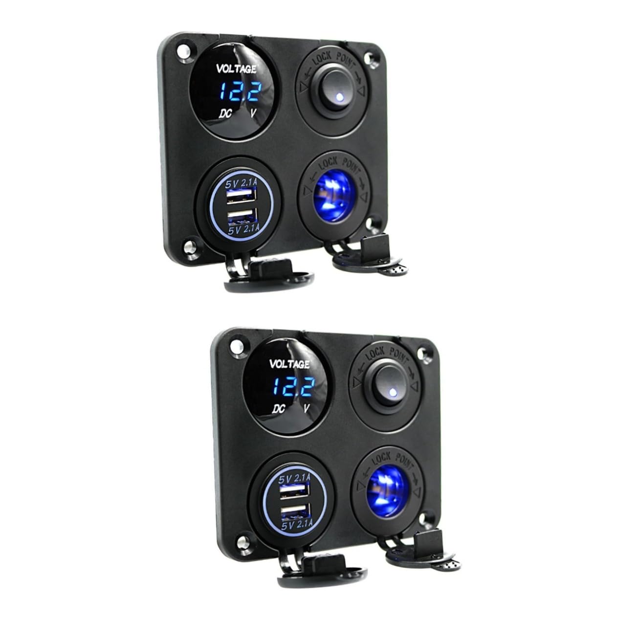 UPKOCH 2 Pezzi 4 1 Pannello Presa Caricabatterie 2.1a Caricabatterie Usb 12-24v Misuratore Di Tensione Led Per Auto Barca Marina Camper Camion Camper