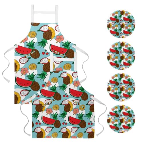 Tablier de cuisine pour pâtisserie et bar, lot de 2 tabliers de serveuse ananas