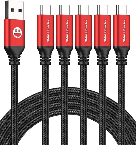 SMALLElectric Short USB Type-C Cable 5pack 12inch Fast Charging 3A Rapid Charger Quick Cord, Braided Type C to A Cable for Galaxy S10 20 9 8 Plus a10e,Note 10 9 8,LG V50 V40 G8 G7(1foot, Red)