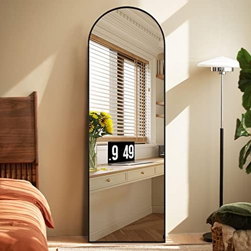 Koonmi Black Arched Full Length Mirror 64"x21" Floor Body Mirror Standing Hanging or Leaning Wall-Mounted Vanity Mirror with Aluminum Alloy Frame for Living Room and Bedroom