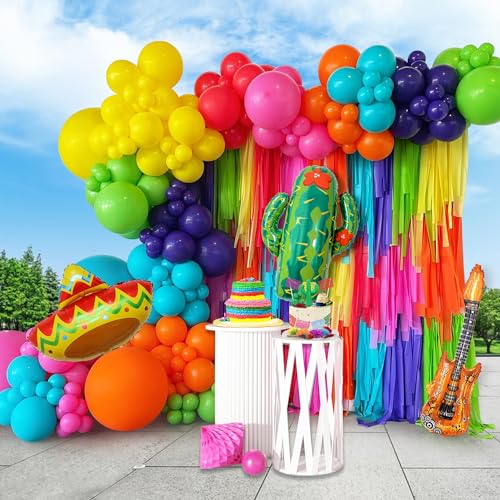 Mexican Fiesta Party Decorations 134 PCS Fiesta Balloon Garland Arch Kit Cactus Sombrero Guitar Balloons for Taco Twosday Birthday Decorations Baby Shower Carnival Cinco De Mayo Party Supplies