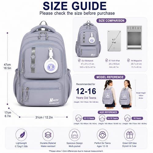 Image of Korean Style School & College Backpack with Detachable Pouch | 18 Inch Large capacity bag for Girls & Boys Age of 12-16 years | Best for School, Tution, Travel, Camping
