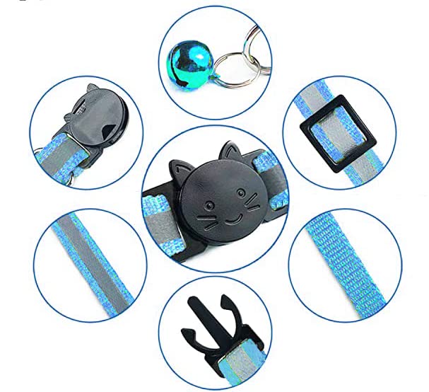 Hepplly 6-Pack Cat Collars Quick Release Reflective Kitten Collar with Bell (Light Blue) - Image 3