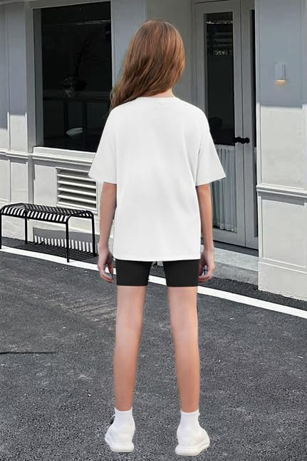 Image of Arshiner Girls Clothes Summer 2 Piece Outfits Drop Shoulder T-Shirts and Biker Shorts Kids Fashion Clothing Sets