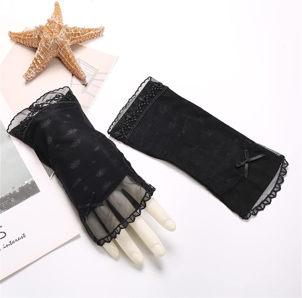 Half-Finger Bare Fingers Autumn and Thin Women's Driving and Cycling Ice Silk Lace Gloves