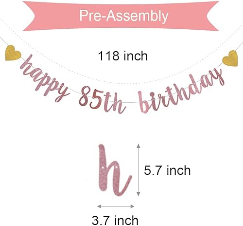 Miniatura 2 de XIAOLUOLY - Cartel con purpurina de oro rosa, preencordado, decoración de fiesta de cumpleaños de 85 años, telón de fondo de cartel de feliz