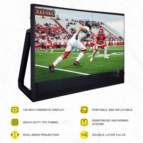 Image of Inflatable Projector Screen I Air-Tight No-Blower Design,Made from TPU Tarpaulin, 120 inch (Equivalent to 16ft) for Indoor & Outdoor Use Backyard, Pool, Party, Camping(Excluding air Pump)
