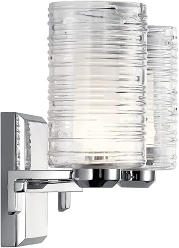 Miniatura 7 de Kichler Giarosa - 2 luces de tocador de 15 pulgadas con vidrio exterior acanalado hilado a mano transparente y cristal interior de ópalo grabado
