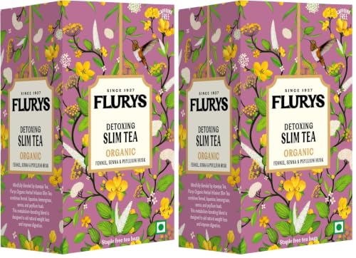 Image of Flurys Slim Tea – Detoxing Organic Herbal Tea with Fennel, Senna & Psyllium Husk | Organic Weight Management | 20 Tea Bags (30g) (Pack of 2)