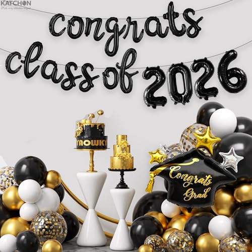 Image of KatchOn, Black Class of 2026 Balloons Banner - Script, 16 Inch | 2026 Balloons Graduation, Graduation Decorations 2026 | Class 2026 Decoration, Class of 2026 Sign