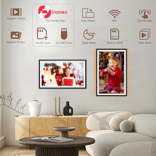 Frameo 15.6 Inch WiFi Digital Photo Frame, 1920x1080 FHD IPS Touch Screen Electronic Picture Frame, 64GB Memory, Auto-Rotate, Wall Mountable, Share Photos/Videos Instantly via Frameo from Anywhere