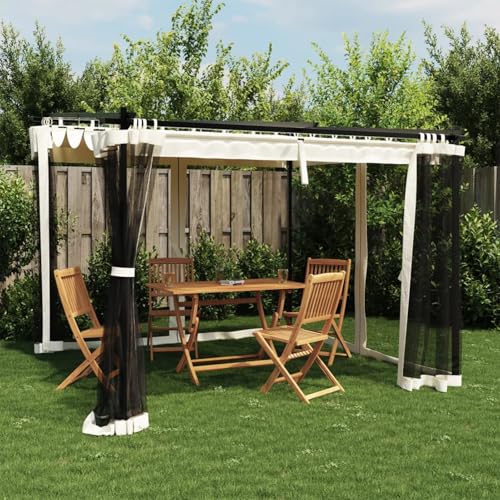 Gecheer Cenador con paredes de red color crema 3 x 3 m de acero, cenador de exterior, toldo, pérgola con tela, pabellón de jardín, carpa para fiestas, cenador para barbacoa, A4003908