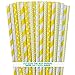 Yellow and White Paper Straws - Stripe Chevron Polka Dot - 7.75 Inches - Pack of 100 - Outside the Box Papers Brand