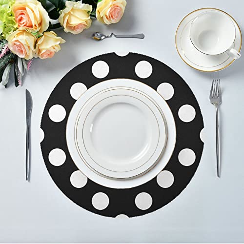 Xigua Polka Dot Black And White Round Placemats Set Of 6,Non-Slip Heat Resistant Washable Table Mats For Kitchen Dining Table Decoration,15.4 Inch #TOP4
