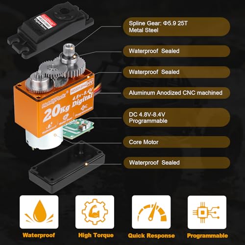Image of HobbyPark Waterproof Servo Metal Gear RC Servo Digital Servo w /Aluminum Horn RC Parts for 1 /12 1 /10 RC Crawler RC Truck RC Car Buggy Robotic Control Angle 90-180 Programmable 8.4V HV (20kg Torque)