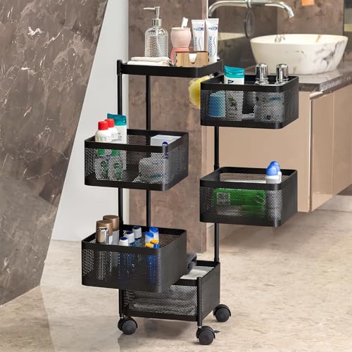 Image of MARKWELL Black Modern Kitchen Trolley with Wheels, 5-Tier Storage Solutions for Kitchen Organization and Accessories (Layer 5)