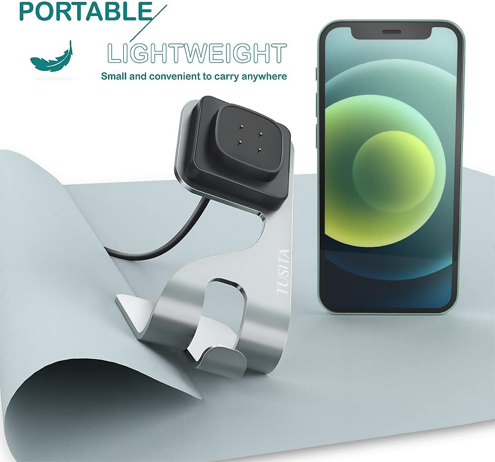 TUSITA Charger Stand Compatible with Fitbit Versa 3, Sense (NOT Work with Fitbit Versa 1, Versa 2, Versa Lite) - USB Aluminum Charging Dock 5ft 150cm - Smartwatch Accessories