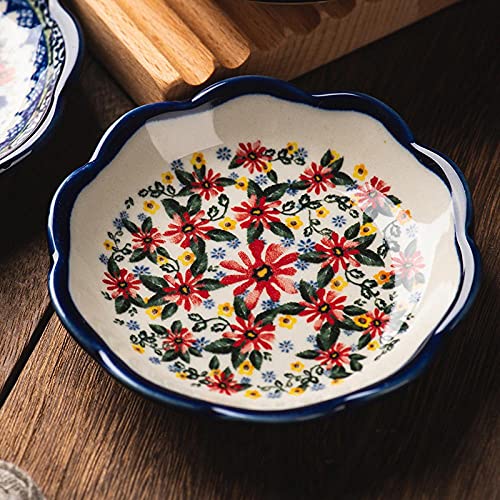 Sizikato 4Pcs Porcelain Appetizer Plate, 4-Inch Snack Plate Sauce Dipping Saucer, Exotic Flower Pattern #TOP4