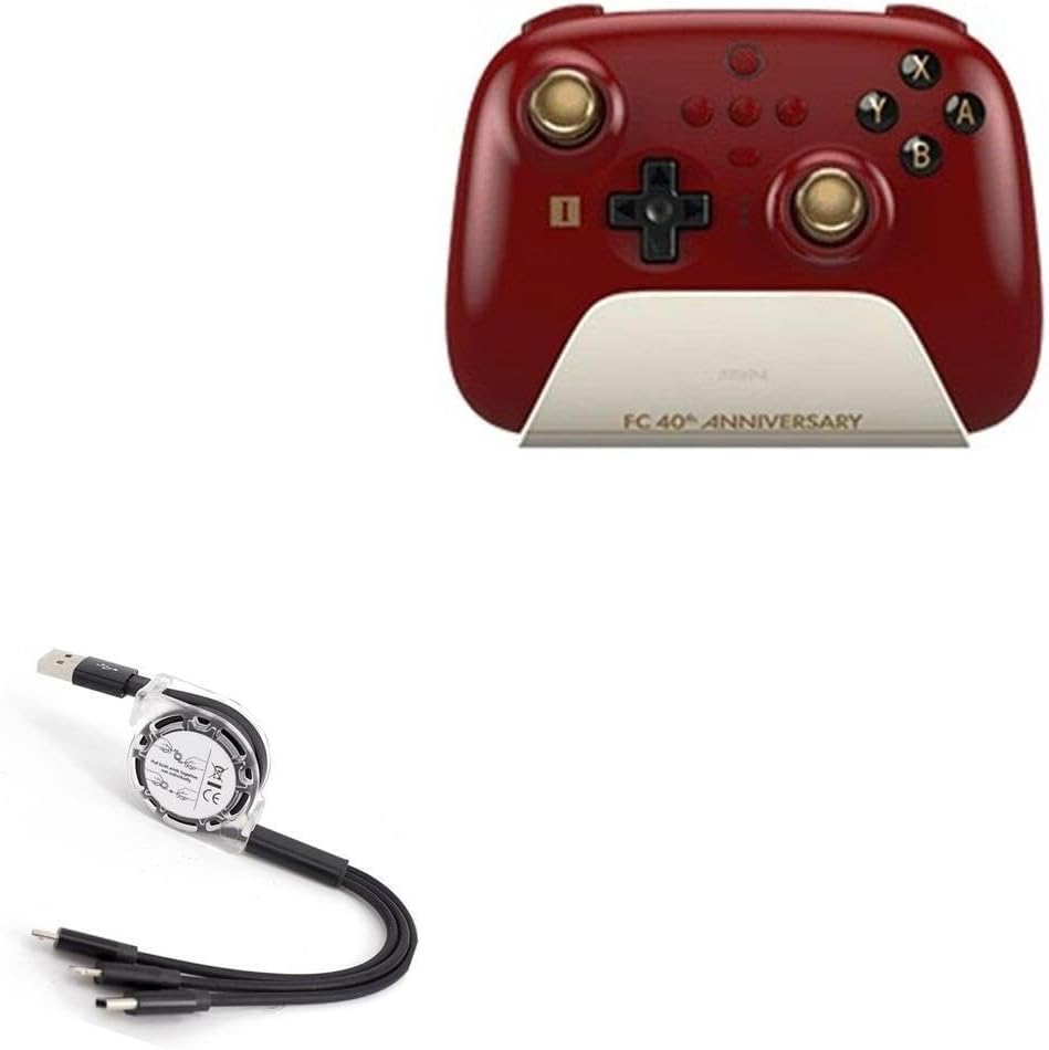 BoxWave Cable Compatible with 8BitDo Ultimate Controller - F40 Limited Edition - AllCharge miniSync, Retractable, Portable USB Cable - Jet Black