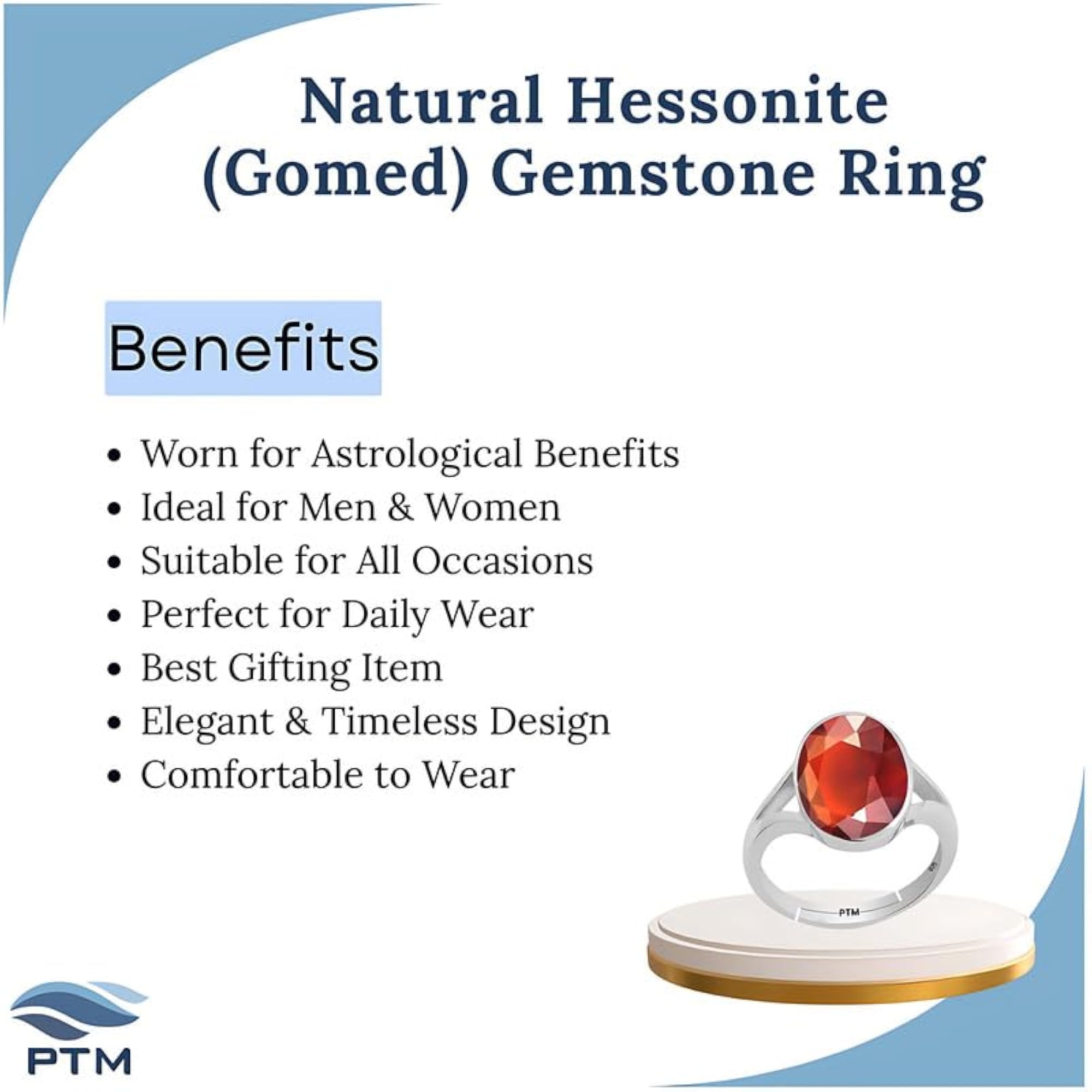 Women's Hessonite 925 Sterling Silver Adjustable Ring, Astrological Certified