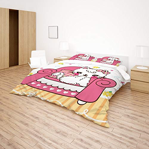 Parure de lit motif chat 3 pièces double en polyester doux