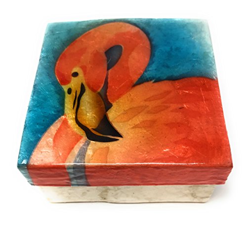 Kubla Craft Flamingo Capiz Shell Keepsake Box, 3 Inches Square