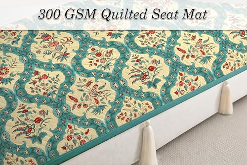 Image of Cloth Fusion 300 GSM Quilted Jaipuri Theme Printed 4 Seater Sofa Cover Mat-Style Fully Covered with Armrest Pockets, Adjustable Straps & Lock Fit (220 cm Seat Run, Floral Damask)