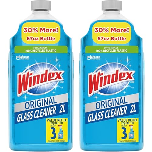 JOEY'Z Windex Glass Cleaner Refill 1 Gallon/Windex Refill 1 Gallon Original - 1.1 Gallon/135.2oz of Window Cleaner Refill (Two 67.6oz Windex Bulk Bottles) Windex Multisurface Cleaner Bundle w Decal