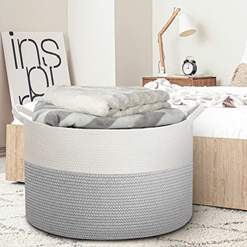 Mxmhome Extra Large Cotton Rope Basket - 23.6" X 23.6" X 14.1" Blanket Basket Living Room, Toy Basket For Kids, Soft Throw Blanket Storage Basket, Giant Woven Kids Toy Storage Basket Bins Organizer #TOP5