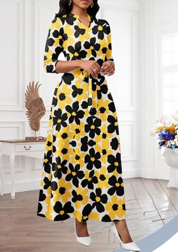 Image of BubFee Maxi Dresses for Women Semi Formal Long Dress 3 /4 Sleeve Casual A-line Church Dresses with Pockets